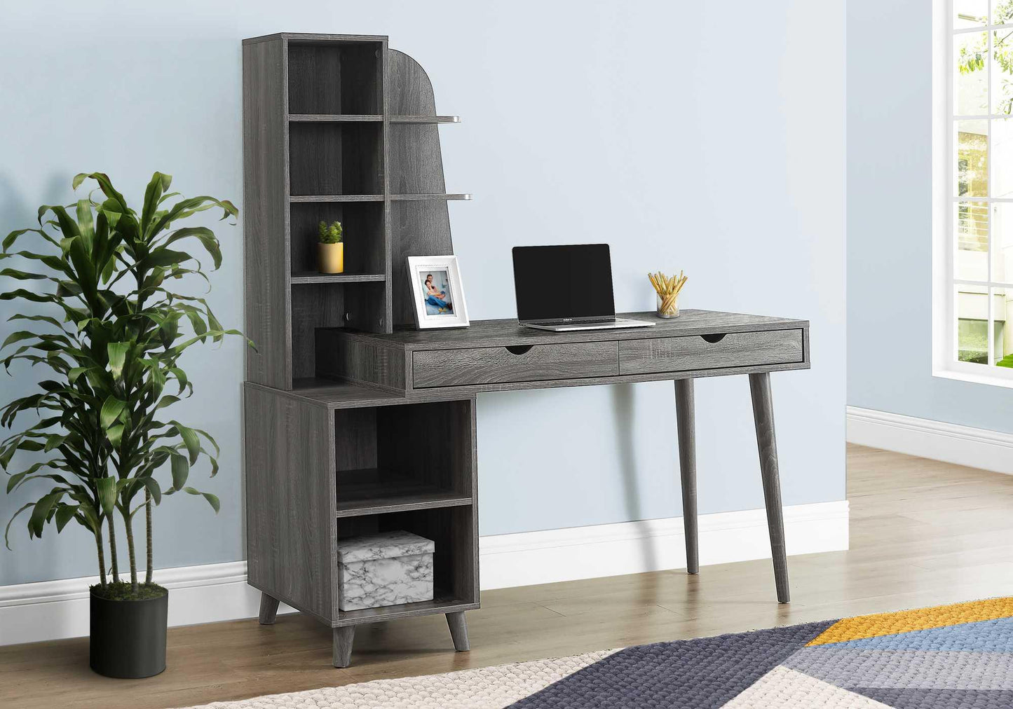 55" Grey Computer Desk with Bookcase - AFS