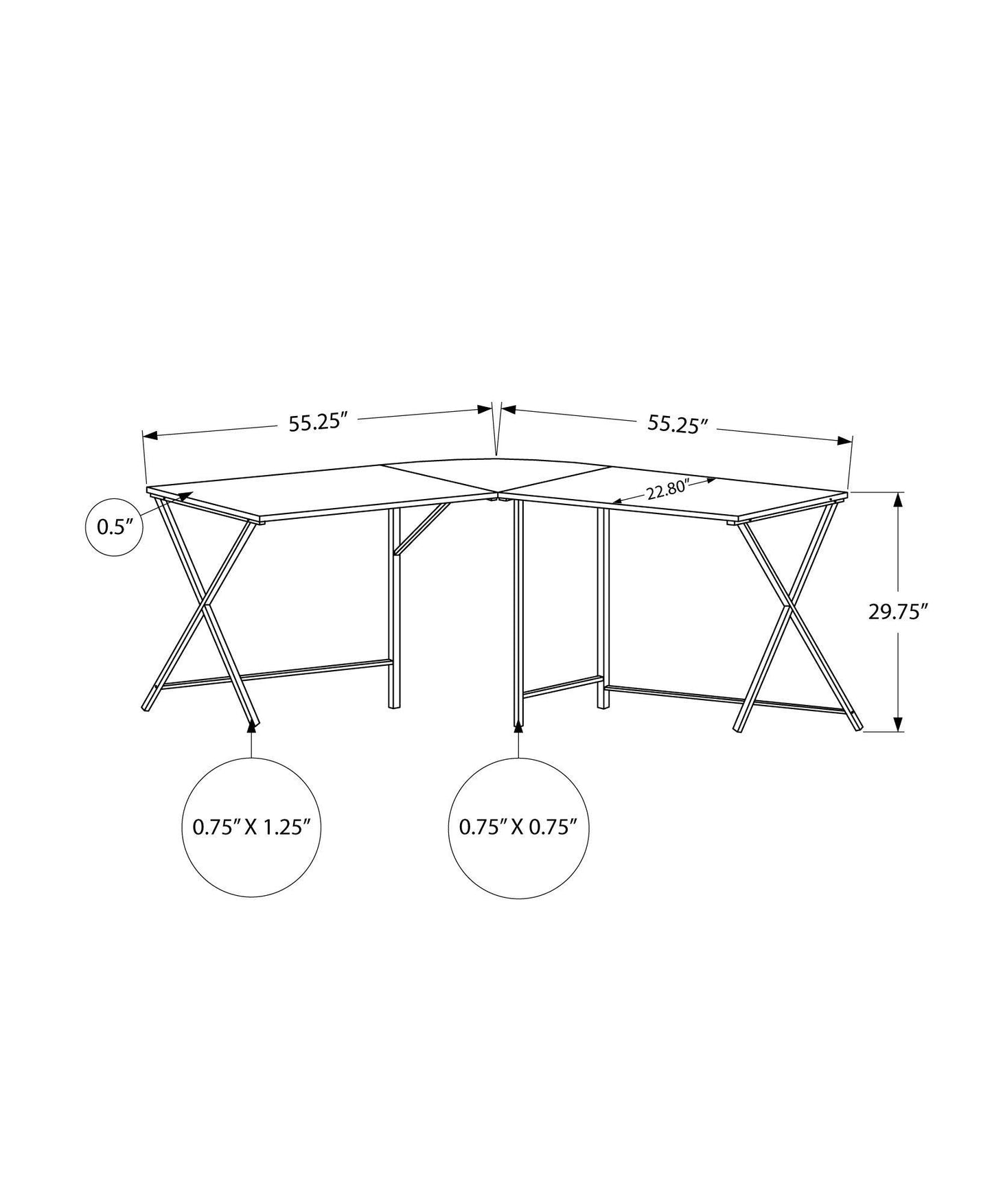 55" Grey Top and Black Metal Corner Computer Desk - AFS