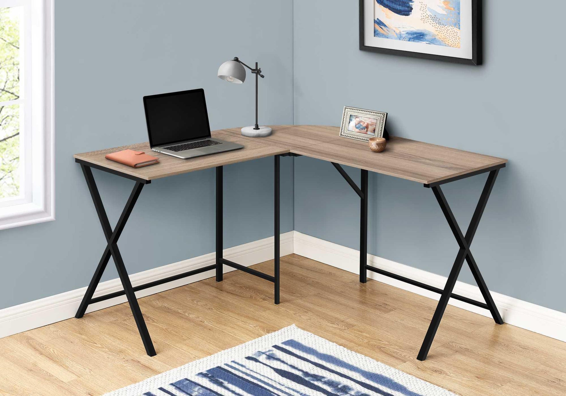 55" Dark Taupe Top and Black Metal Corner Computer Desk - AFS