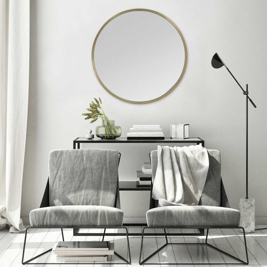 Round Wall Mirror with Matte Gold Finish - AFS