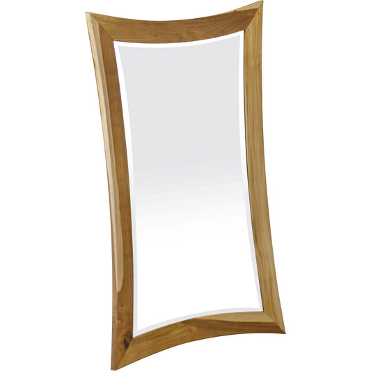 Modern Curves Solid Teak Wall Mirror in Natural Finish - AFS