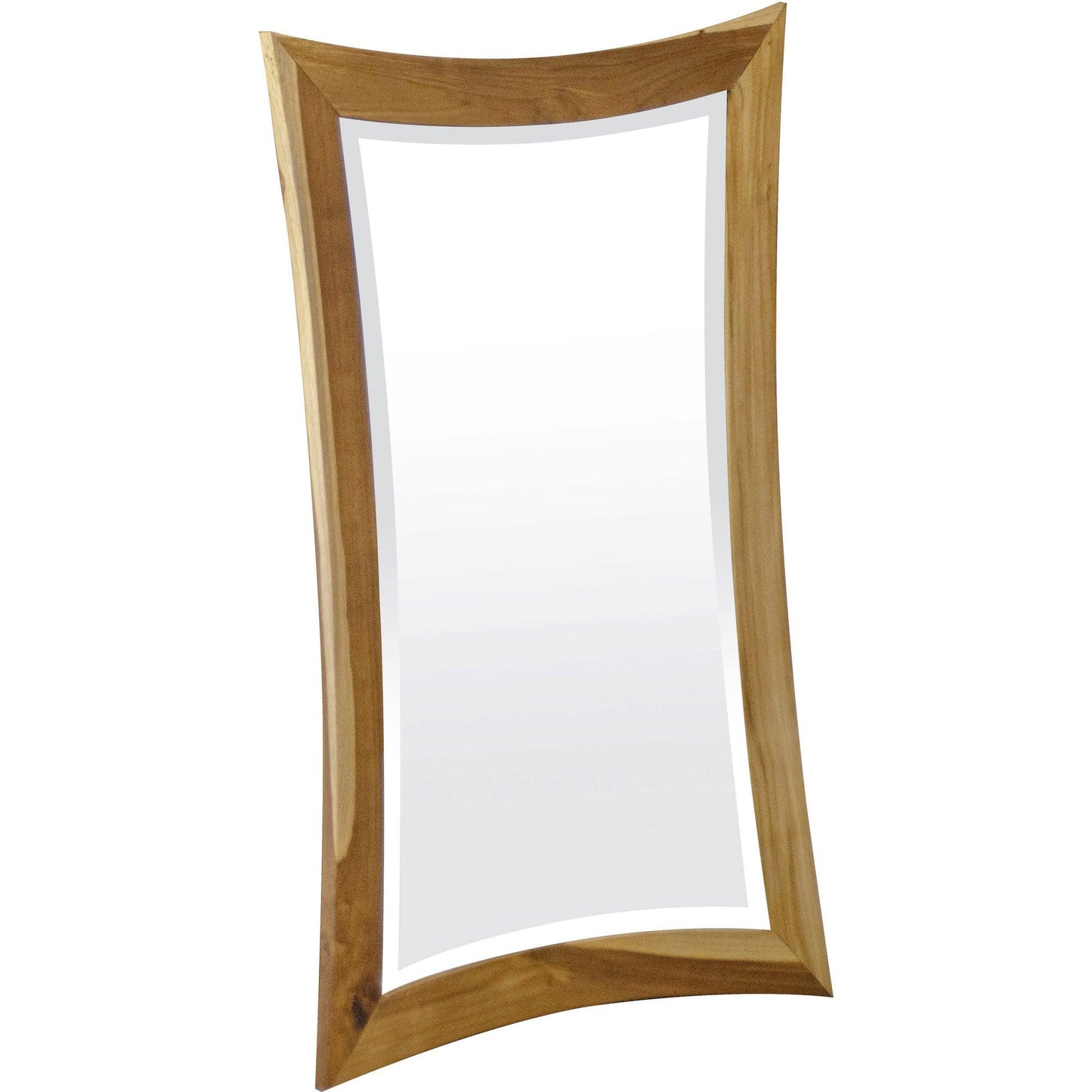 Modern Curves Solid Teak Wall Mirror in Natural Finish - AFS