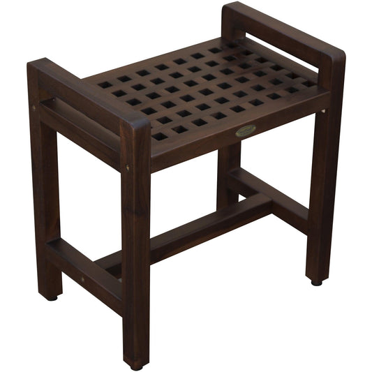 Rectangular Teak Lattice Pattern Shower or Outdoor Bench in Brown Finish - AFS