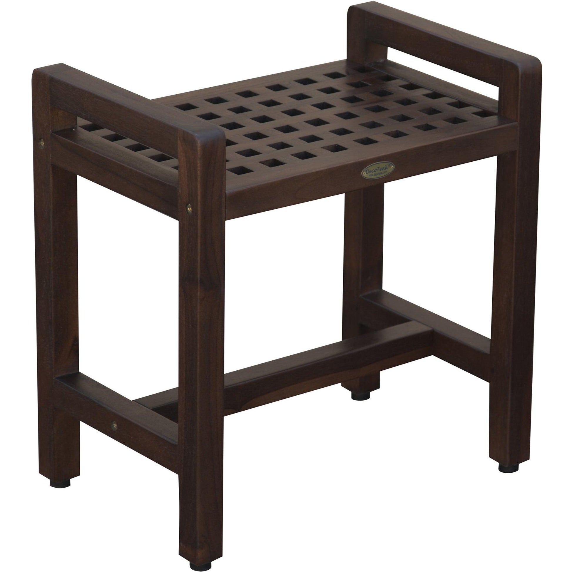 Rectangular Teak Lattice Pattern Shower or Outdoor Bench in Brown Finish - AFS