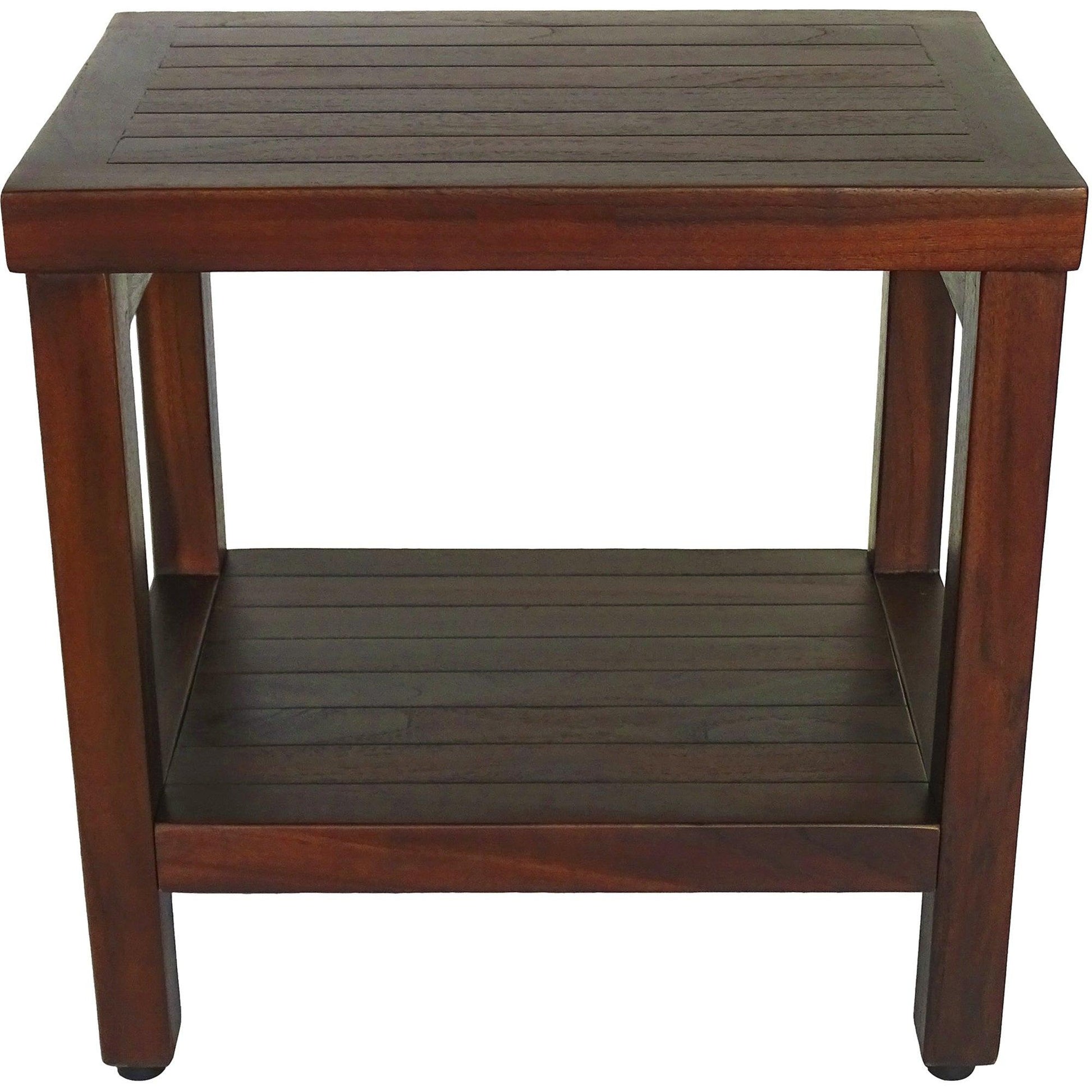 Compact Rectangular Teak Shower or Outdoor Bench with Shelf in Brown Finish - AFS