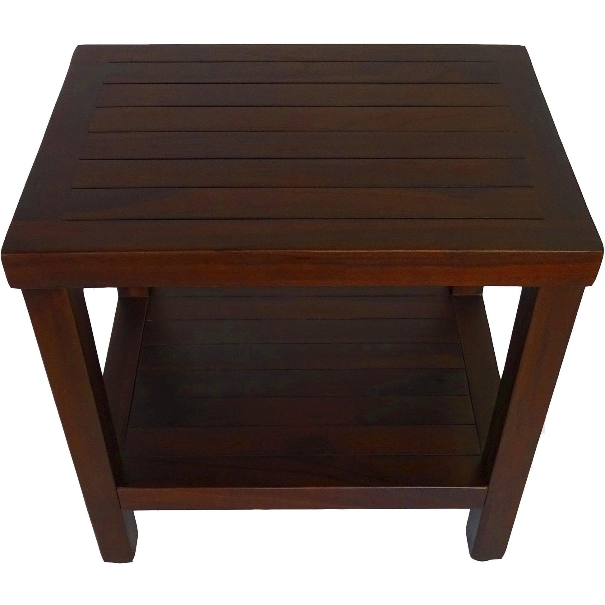 Compact Rectangular Teak Shower or Outdoor Bench with Shelf in Brown Finish - AFS