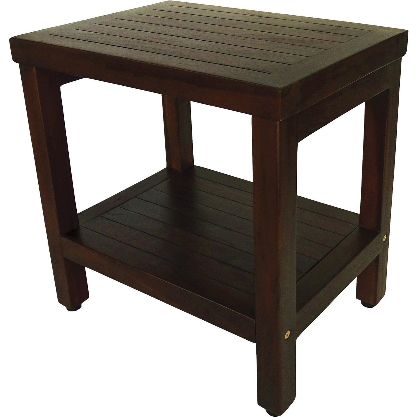 Compact Rectangular Teak Shower or Outdoor Bench with Shelf in Brown Finish - AFS