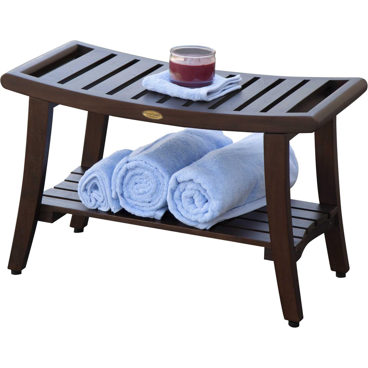 Contemporary Teak Shower Bench with Handles in Brown Finish - AFS