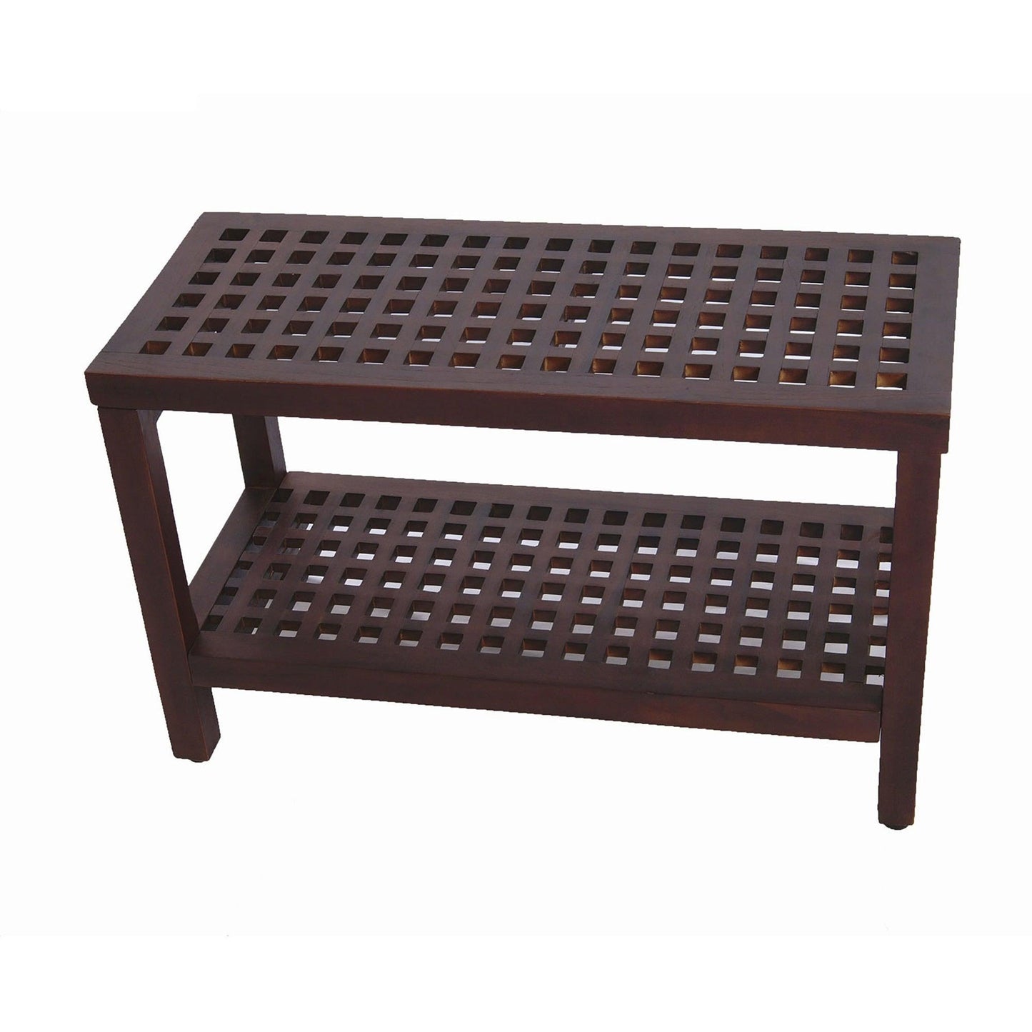 Lattice Teak Shower Bench with Shelf in Brown Finish - AFS