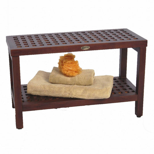 Lattice Teak Shower Bench with Shelf in Brown Finish - AFS