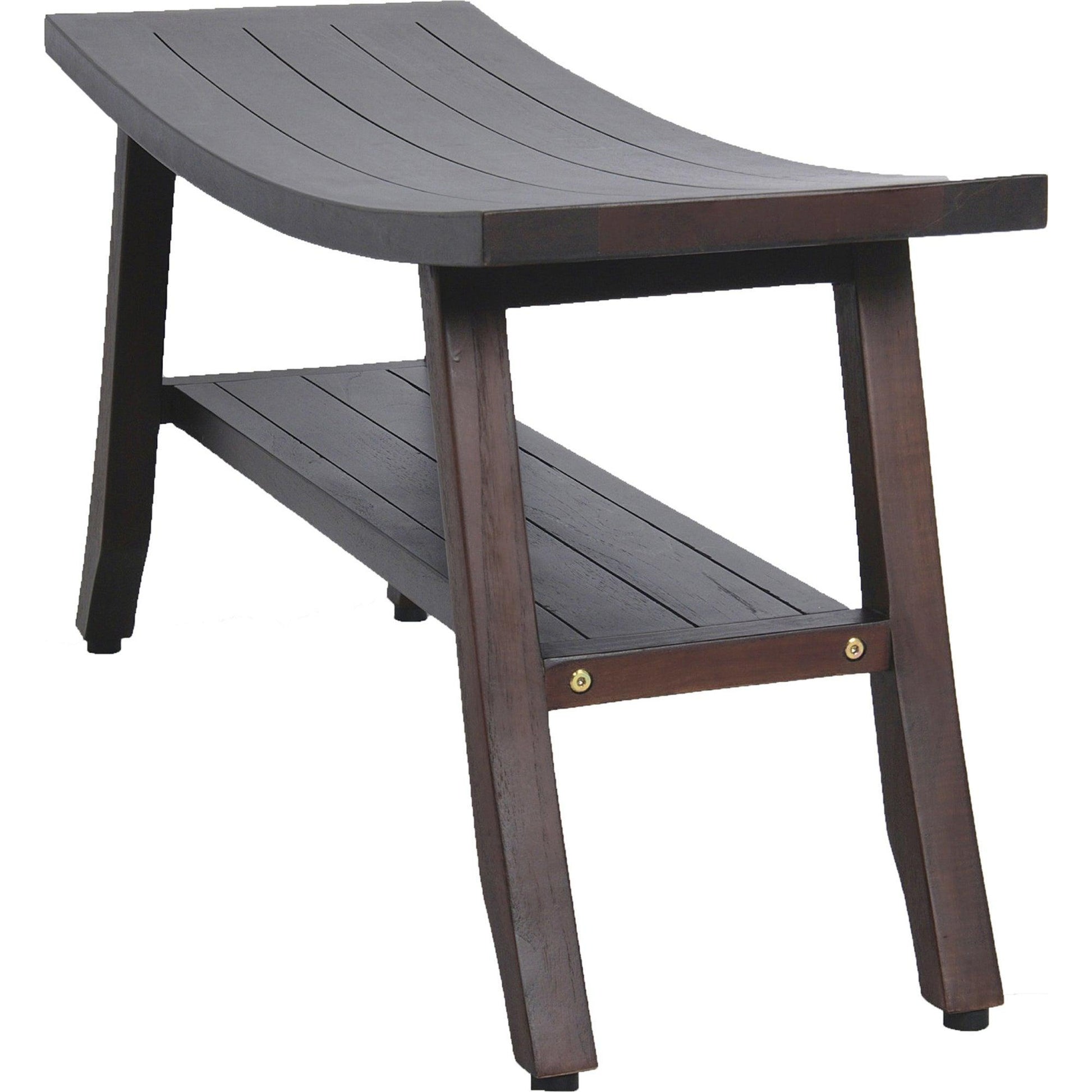 Contemporary Teak Shower Bench with Shelf in Brown Finish - AFS