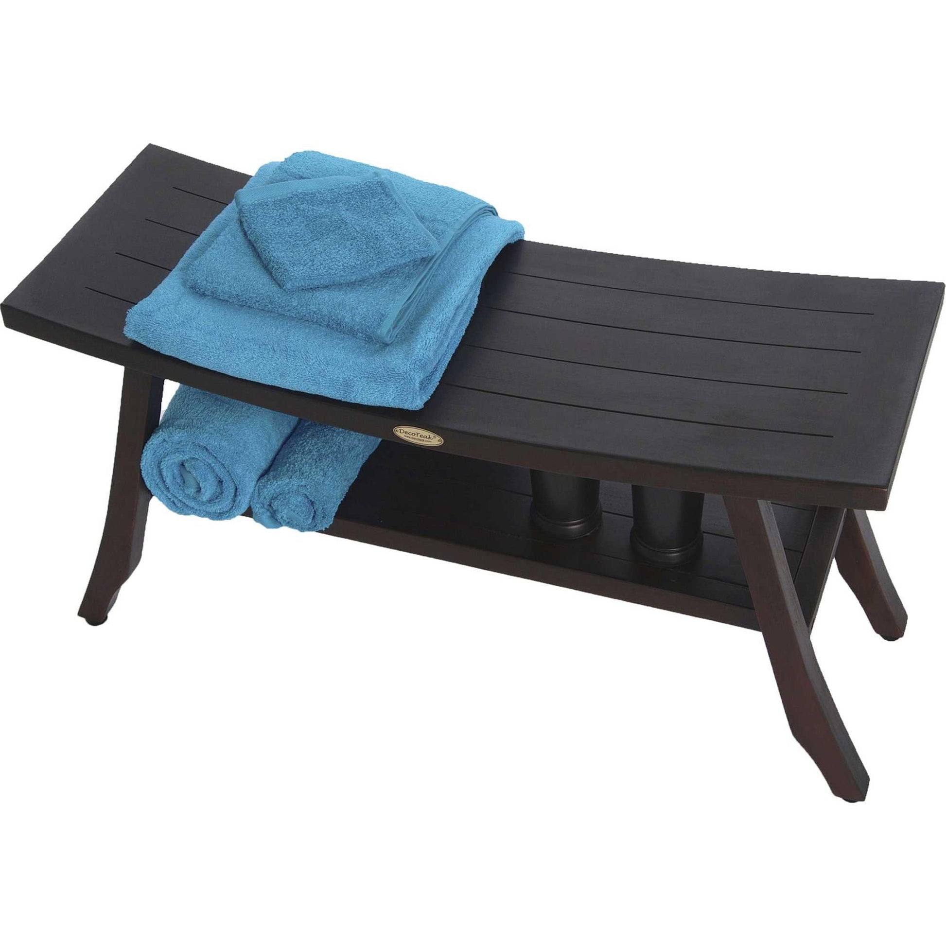 Contemporary Teak Shower Bench with Shelf in Brown Finish - AFS