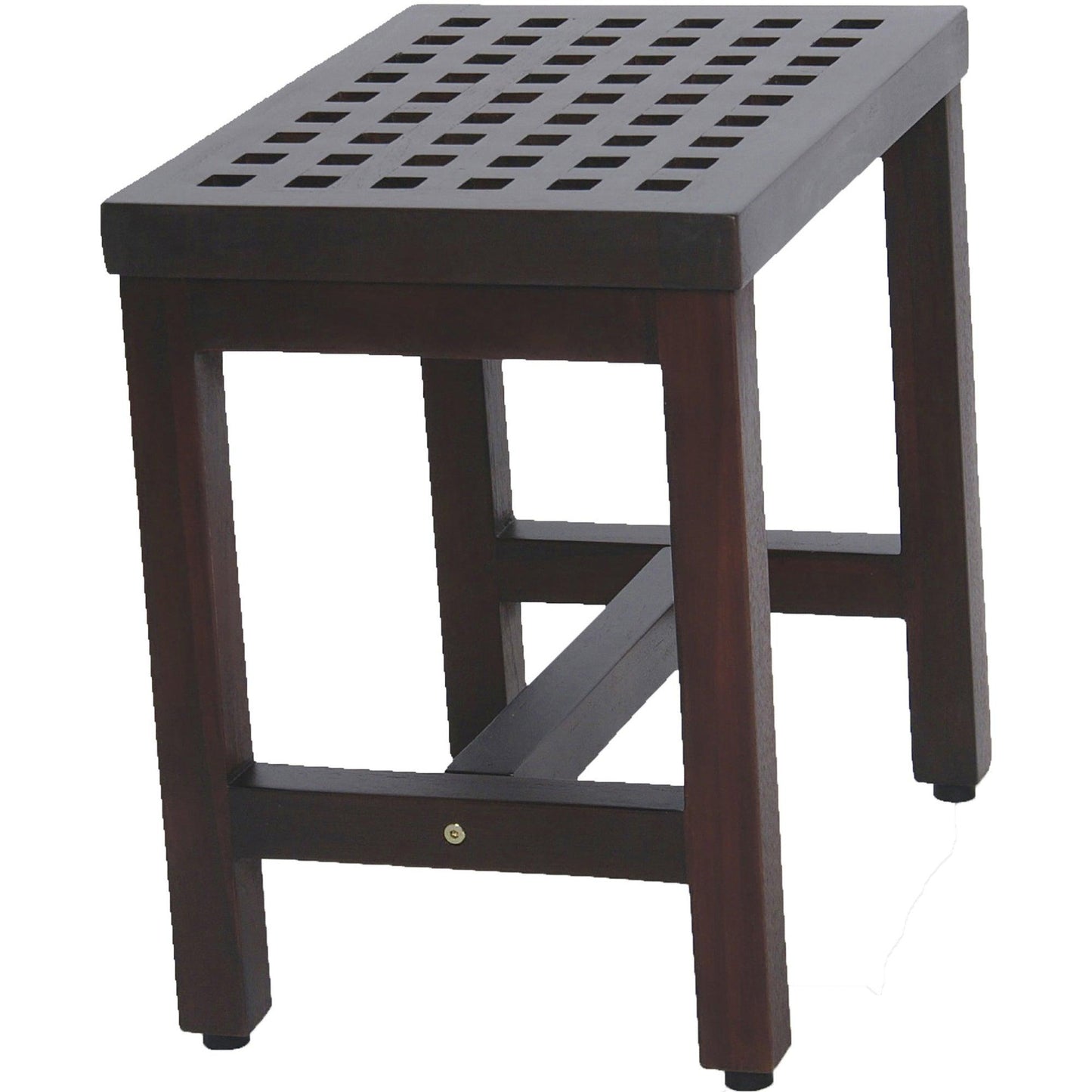 Compact Rectangular Teak Lattice Pattern Shower or Outdoor Bench in Brown Finish - AFS