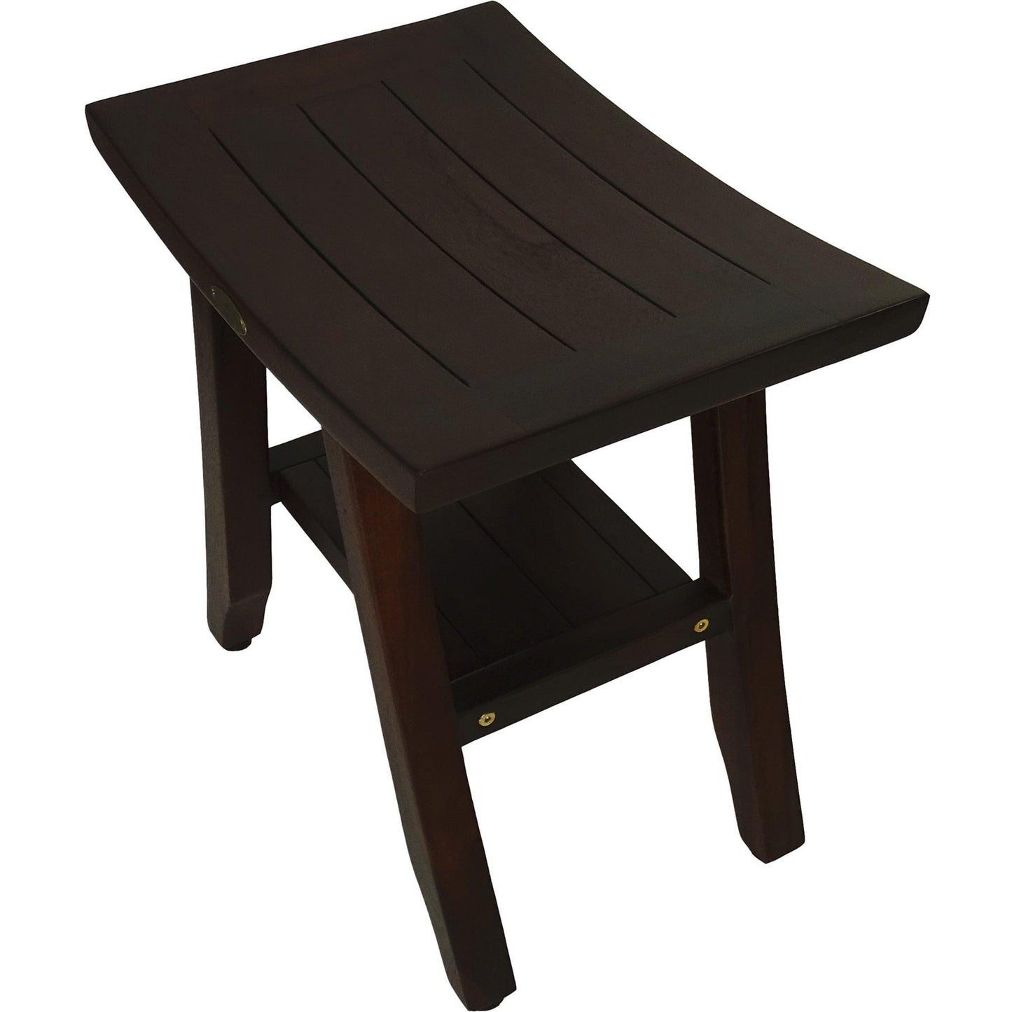 Compact Curvilinear Teak Shower or Outdoor Bench with Shelf in Brown Finish - AFS