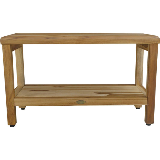 Rectangular Teak Shower Bench with Shelf in Natural Finish - AFS