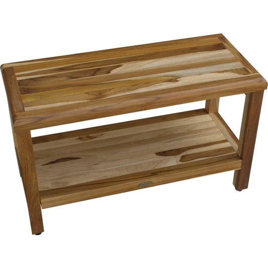 Rectangular Teak Shower Bench with Shelf in Natural Finish - AFS