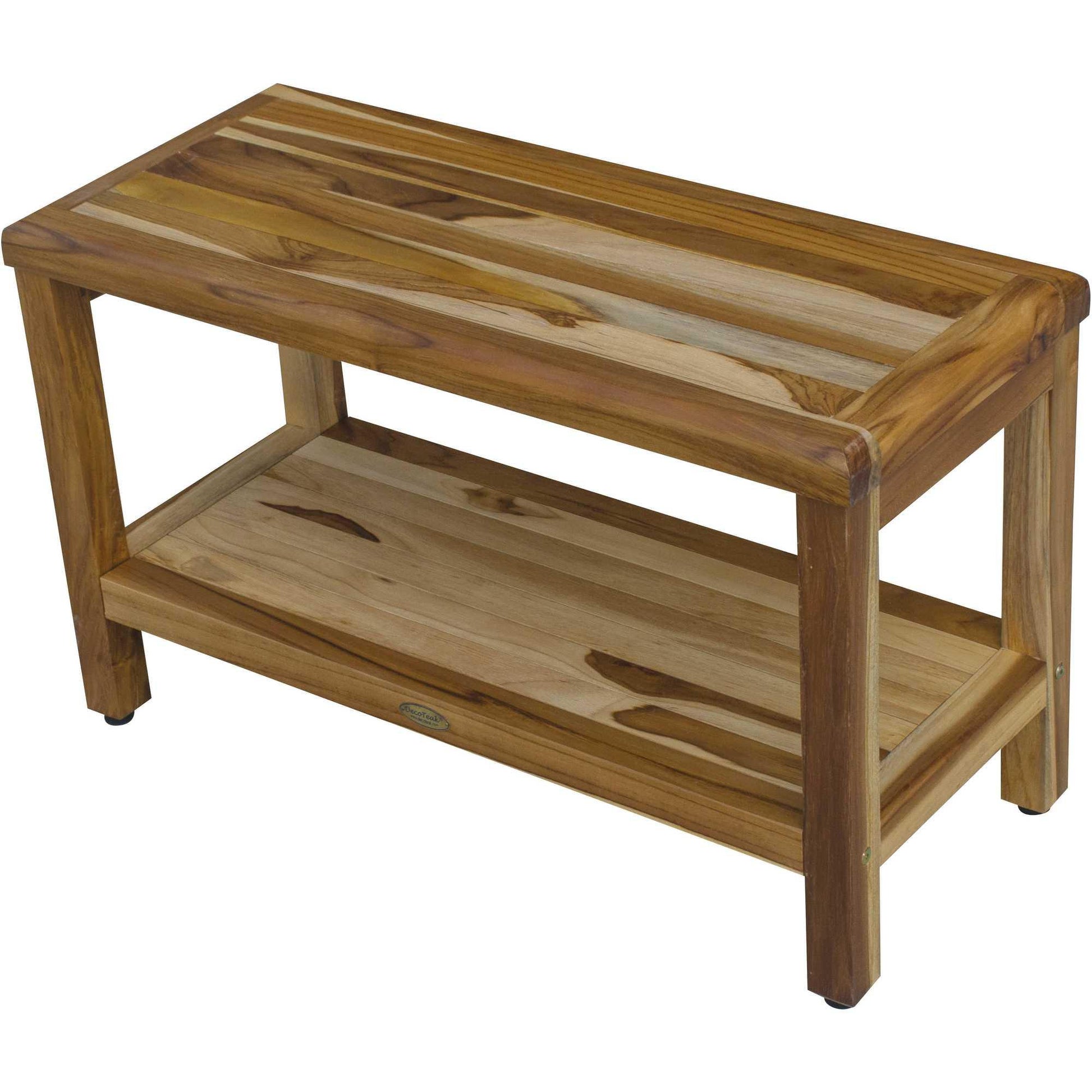 Rectangular Teak Shower Bench with Shelf in Natural Finish - AFS