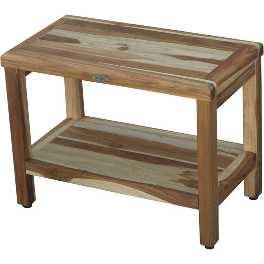 Rectangular Teak Shower Bench with Shelf in Natural Finish - AFS