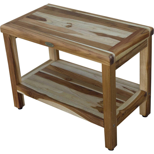 Rectangular Teak Shower Bench with Shelf in Natural Finish - AFS