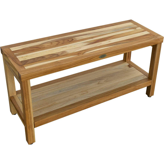 Large Rectangular Teak Bench with Shelf in Natural Finish - AFS