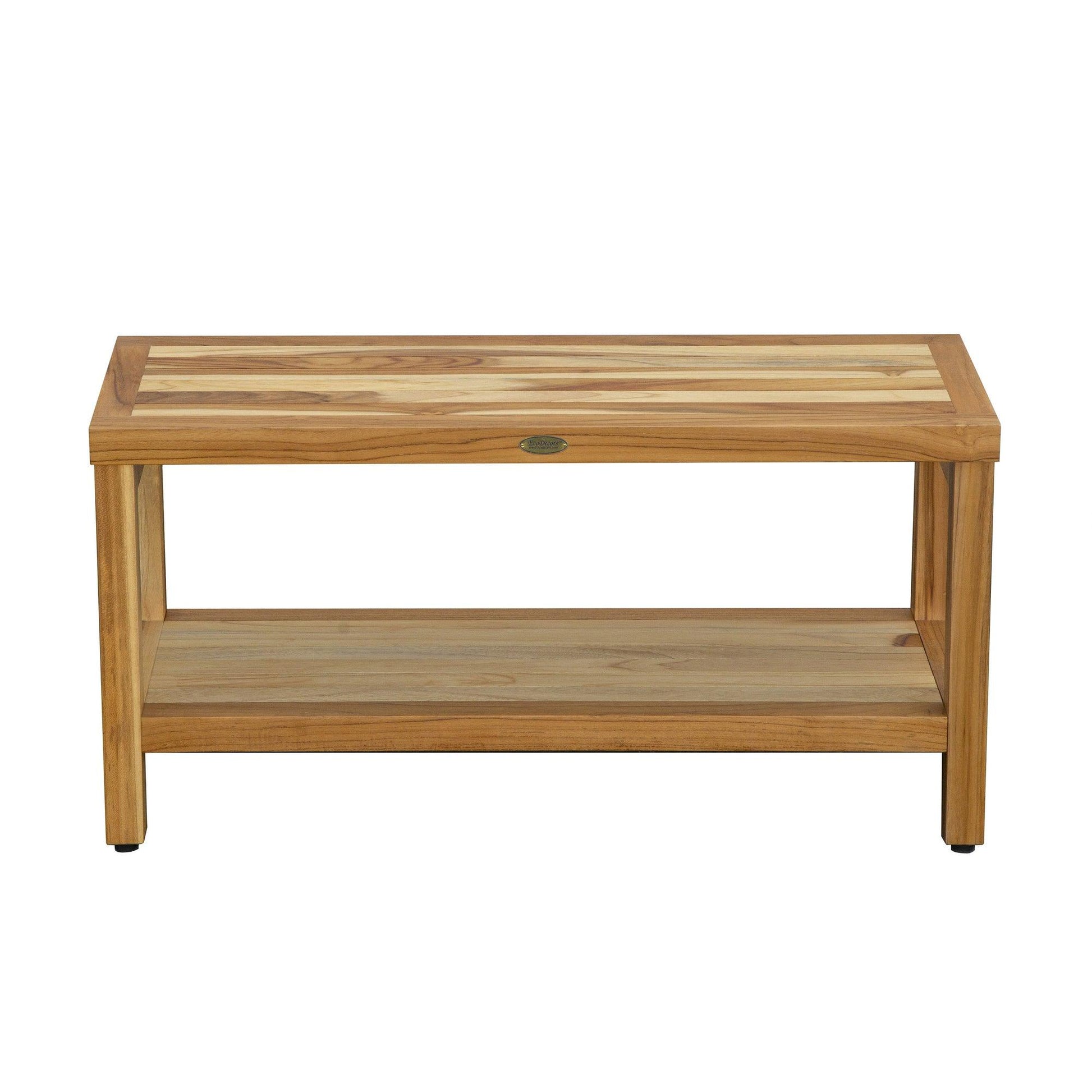 Large Rectangular Teak Bench with Shelf in Natural Finish - AFS