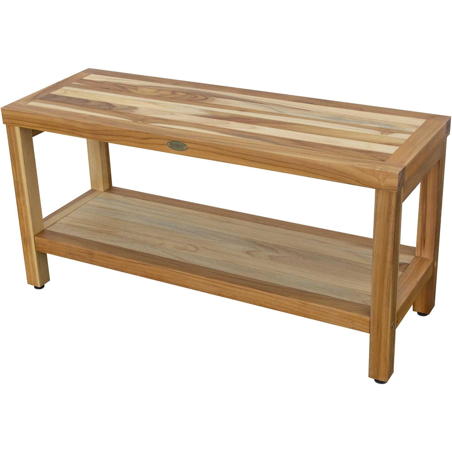 Large Rectangular Teak Bench with Shelf in Natural Finish - AFS