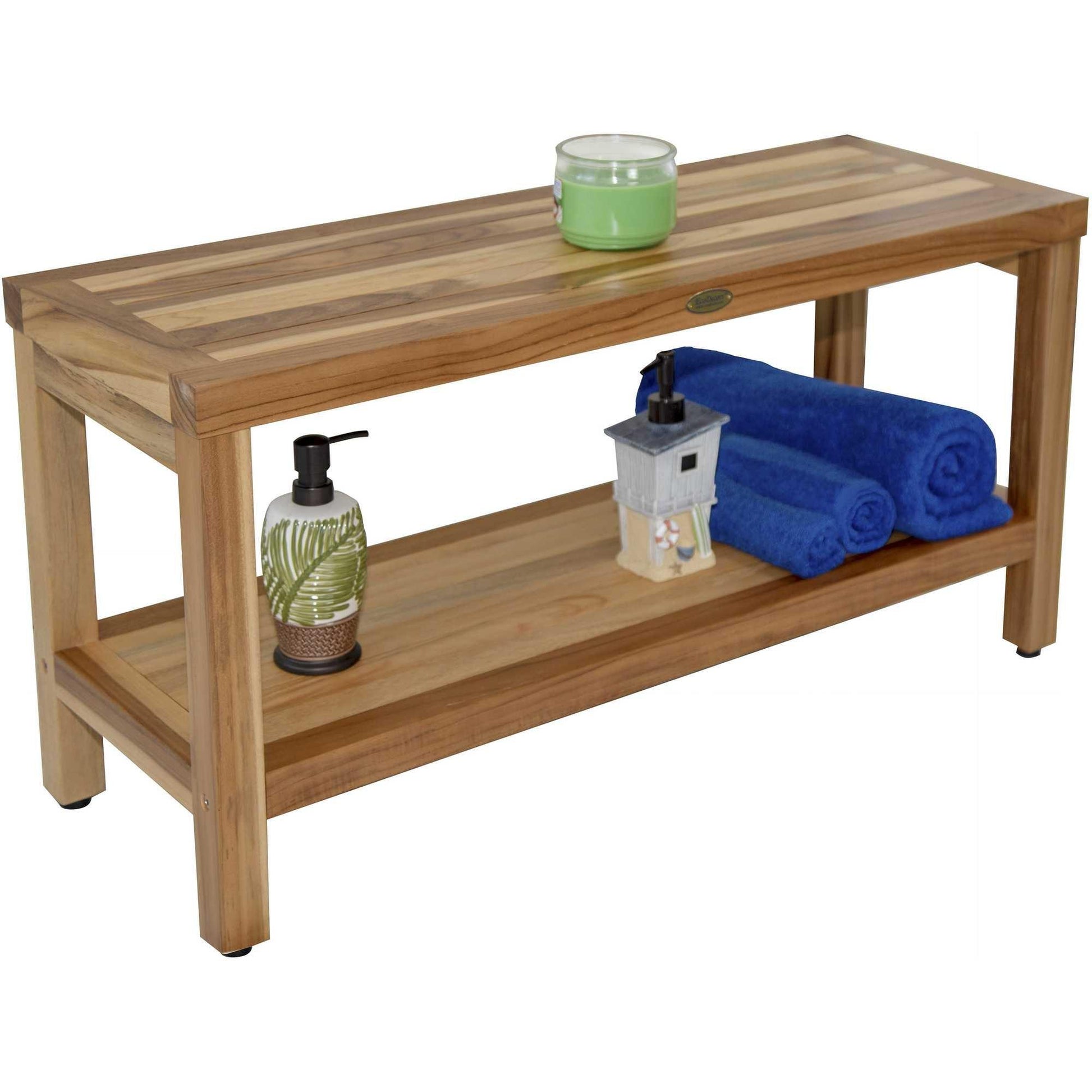 Large Rectangular Teak Bench with Shelf in Natural Finish - AFS