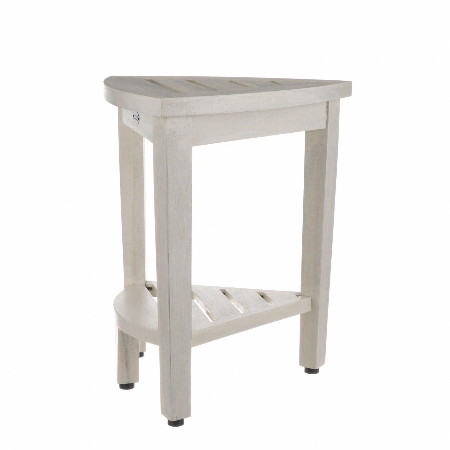 Compact Teak Corner Shower Stool with Shelf in Whitewash Finish - AFS