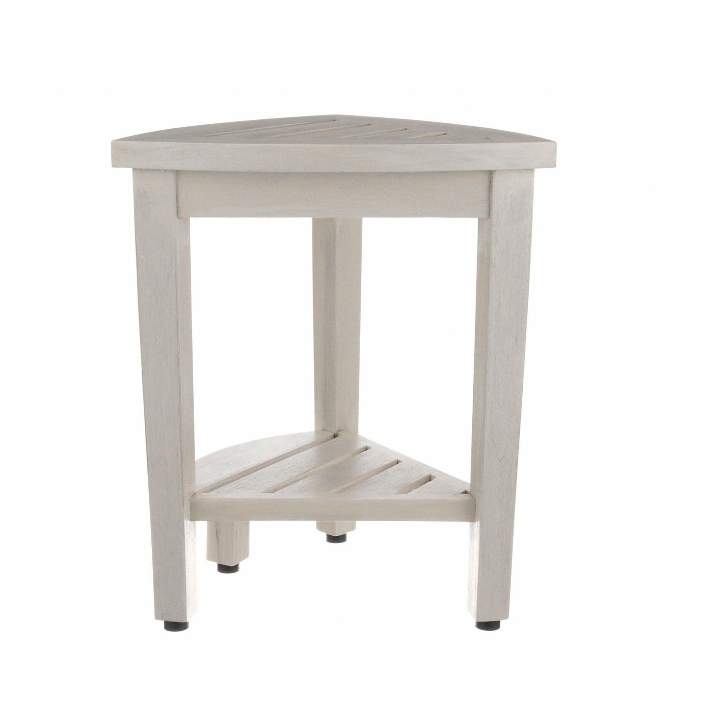 Compact Teak Corner Shower Stool with Shelf in Whitewash Finish - AFS