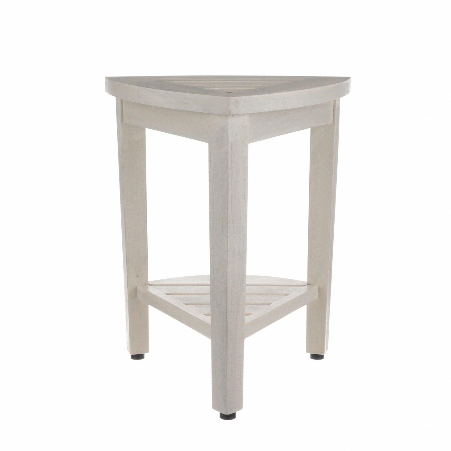 Compact Teak Corner Shower Stool with Shelf in Whitewash Finish - AFS