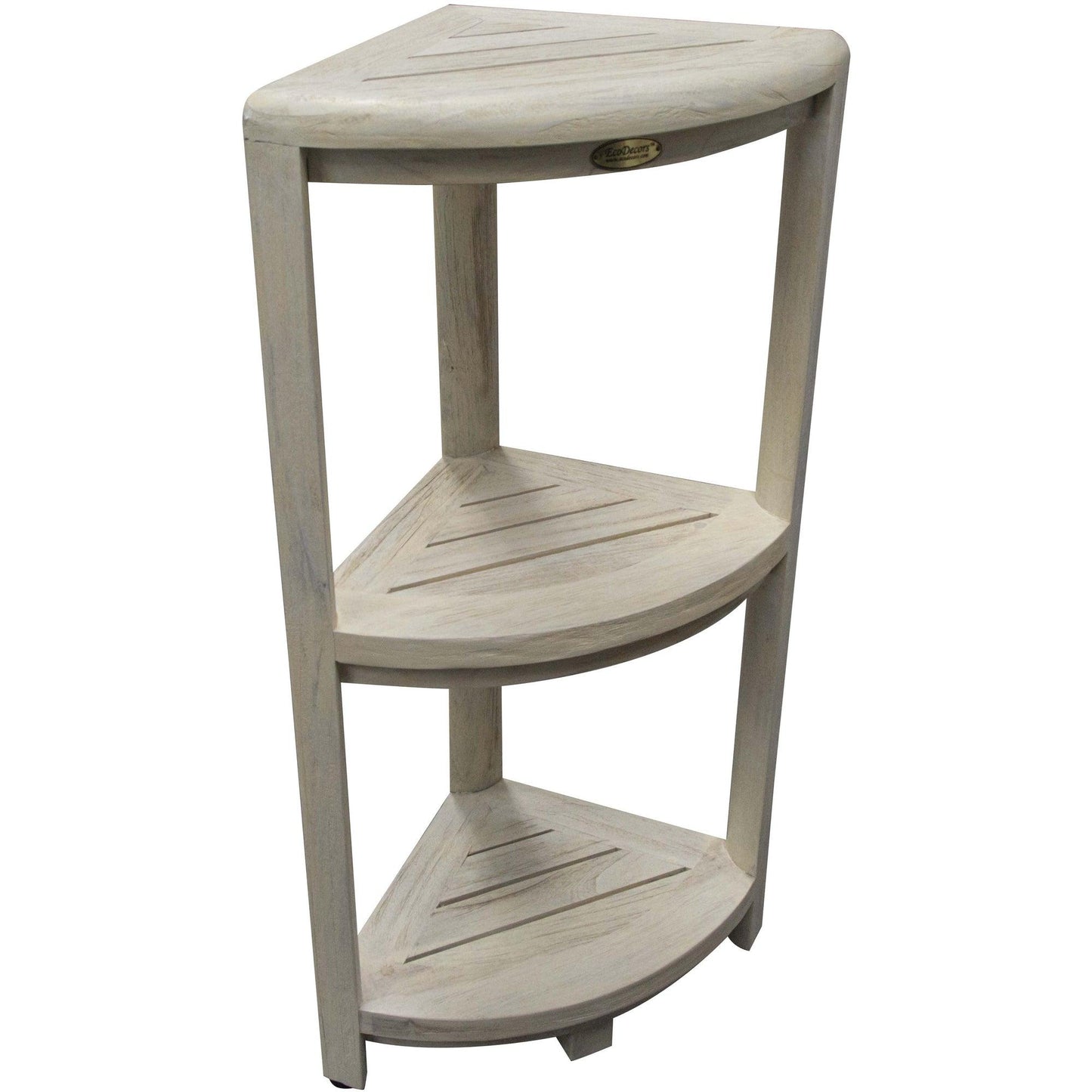 Teak Three Tier Corner Shower Shelf in White Finish - AFS