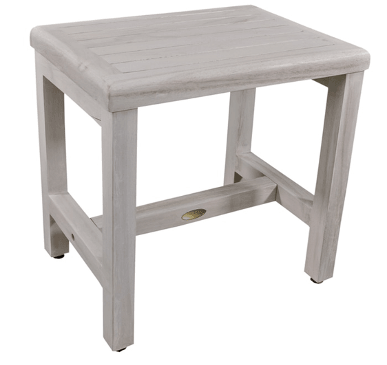 Compact Rectangular Teak Shower or Outdoor Bench in Driftwood Finish - AFS