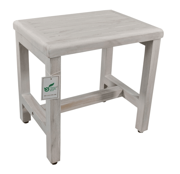 Compact Rectangular Teak Shower or Outdoor Bench in Driftwood Finish - AFS