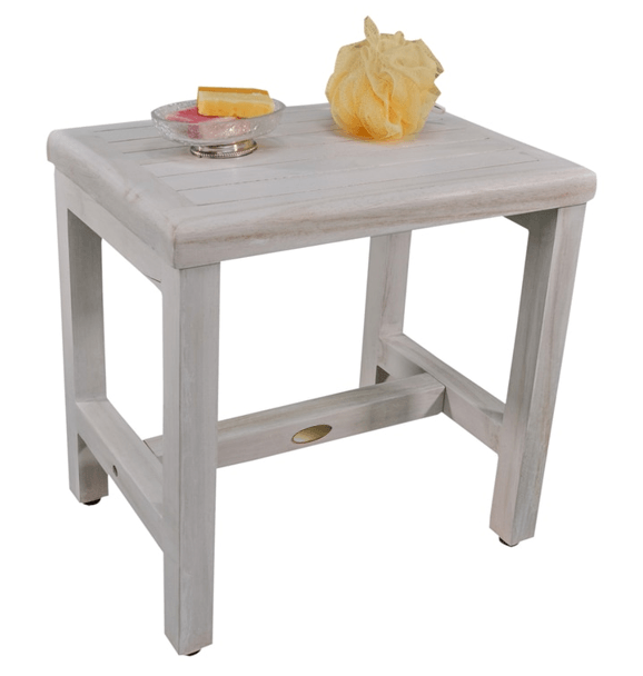 Compact Rectangular Teak Shower or Outdoor Bench in Driftwood Finish - AFS