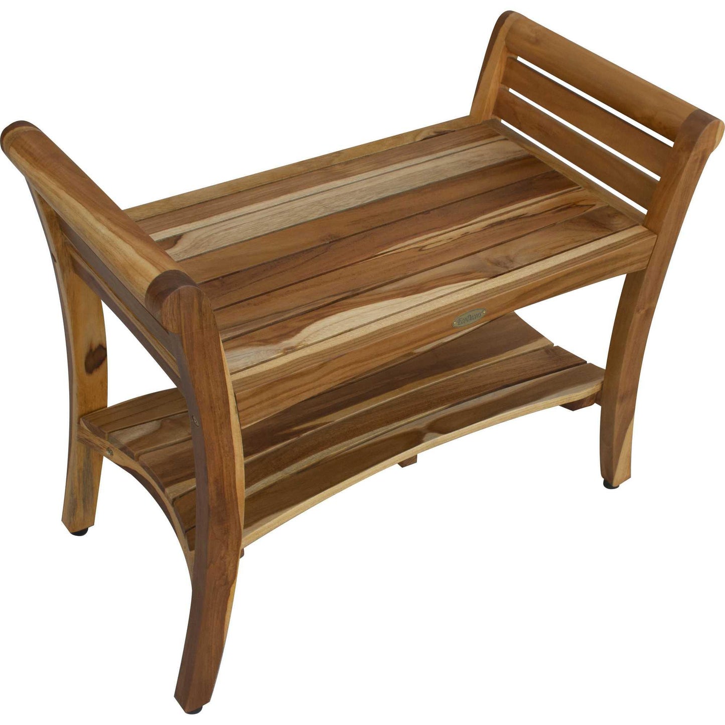 Rectangular Teak Shower Bench with Shelf and Handles in NaturalFinish - AFS