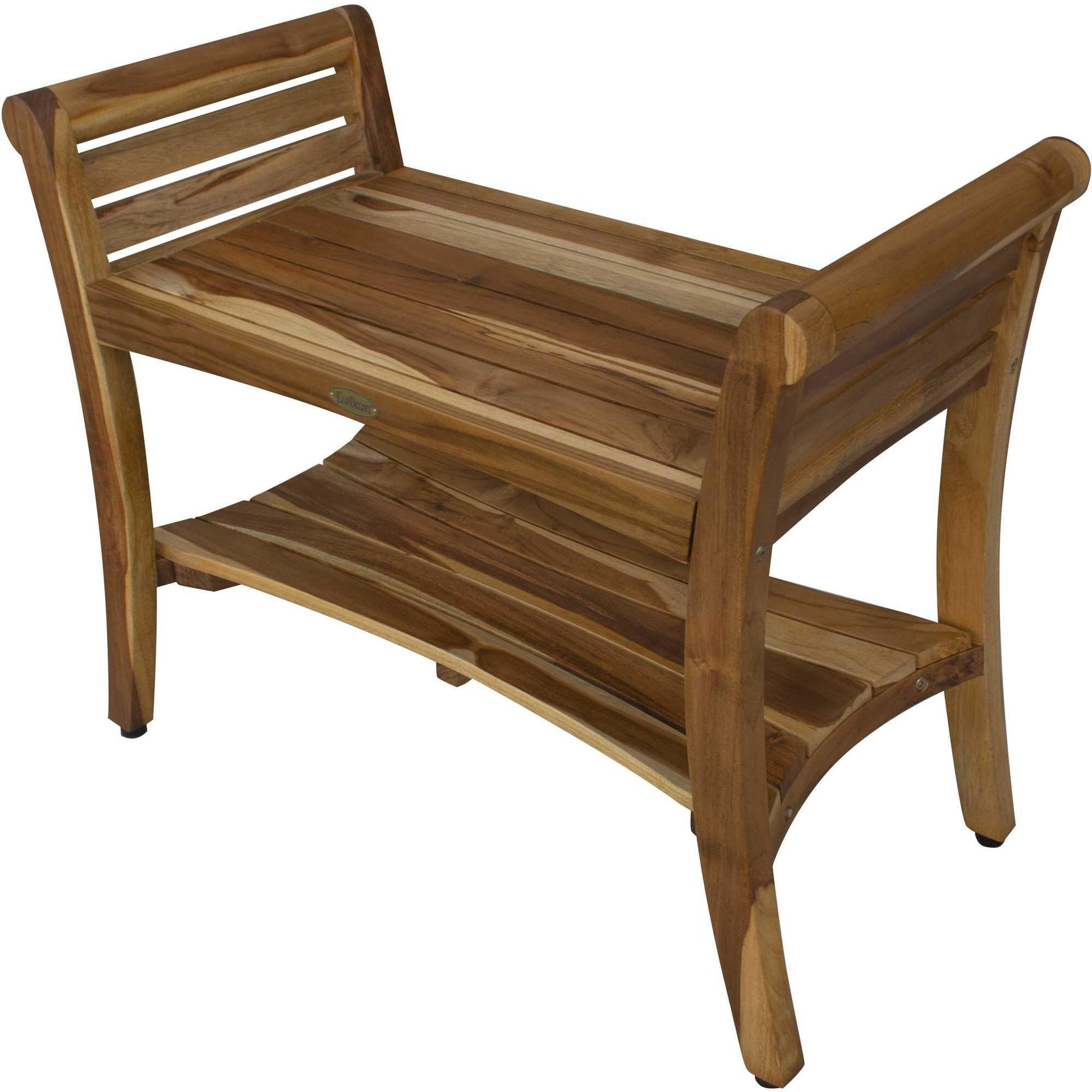 Rectangular Teak Shower Bench with Shelf and Handles in NaturalFinish - AFS