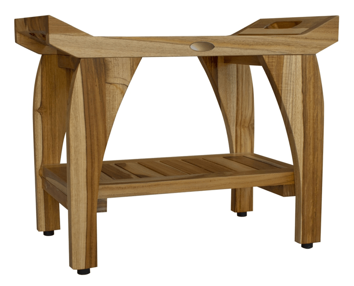 Compact Rectangular Teak Shower Bench with Handles in Natural Finish - AFS