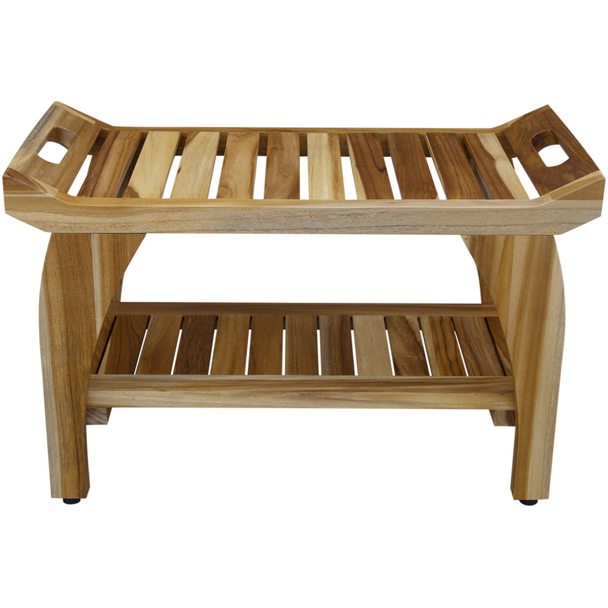 Rectangular Teak Shower Bench with Handles in Natural Finish - AFS