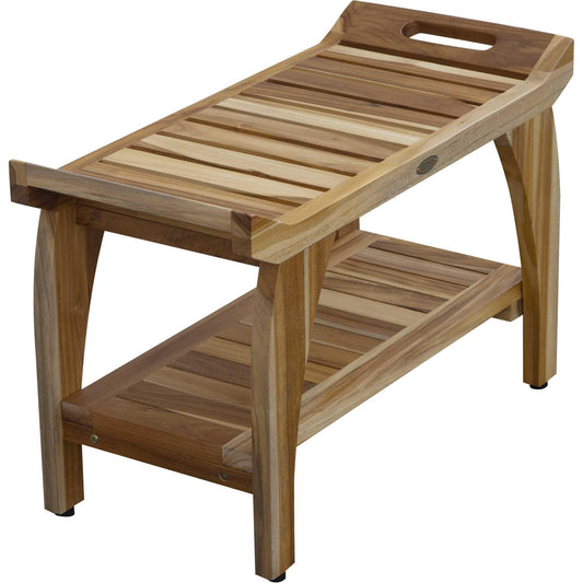 Rectangular Teak Shower Bench with Handles in Natural Finish - AFS