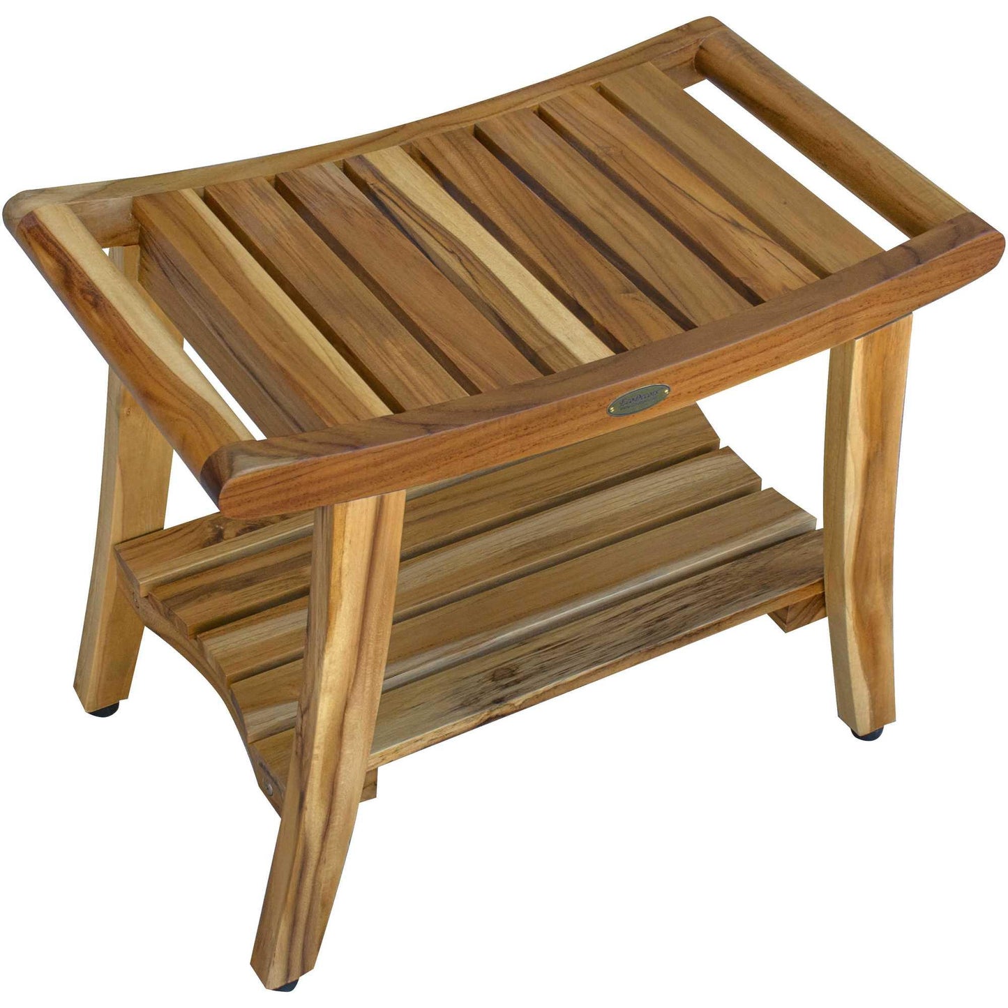 Contemporary Teak Shower Bench with Shelf in Natural Finish - AFS