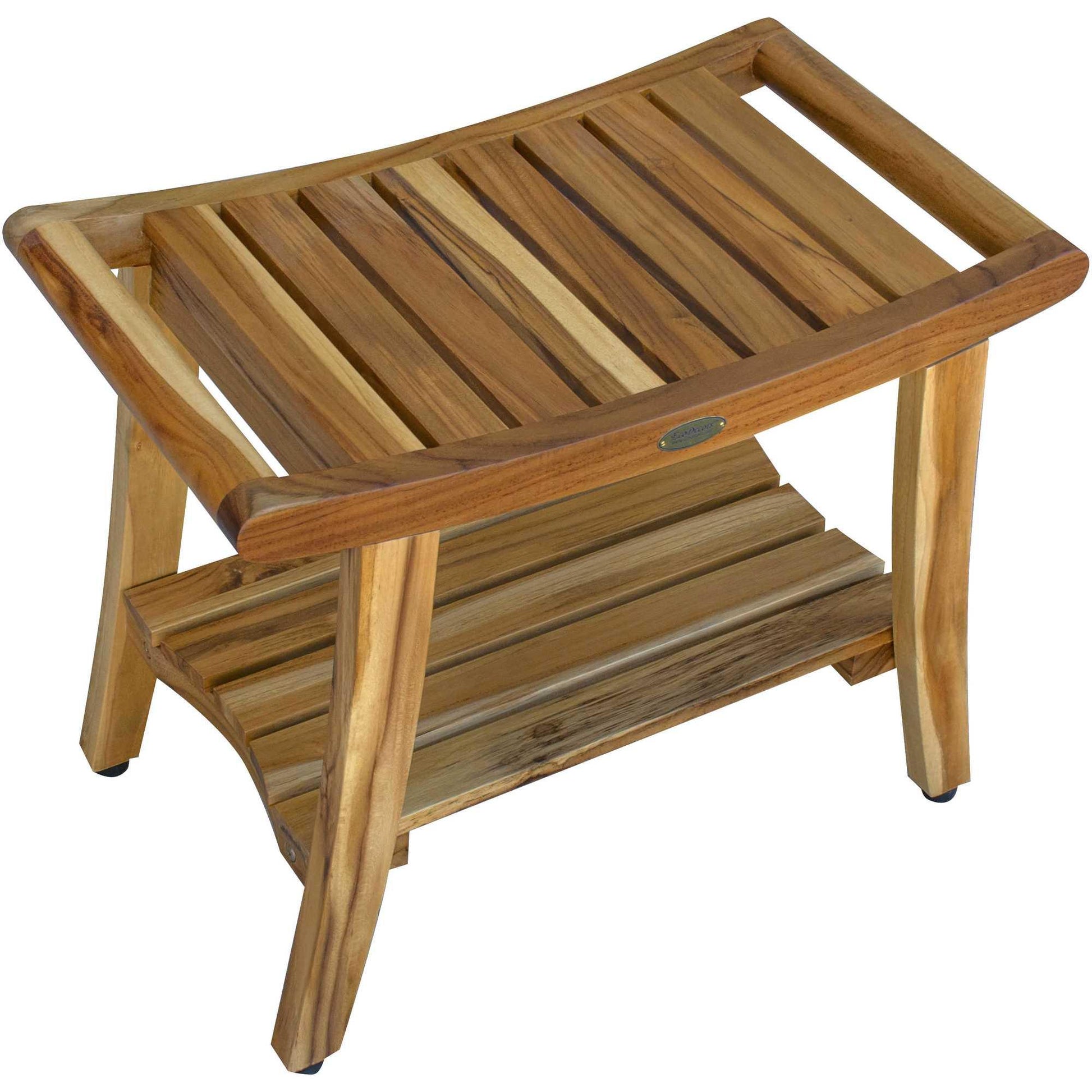 Contemporary Teak Shower Bench with Shelf in Natural Finish - AFS