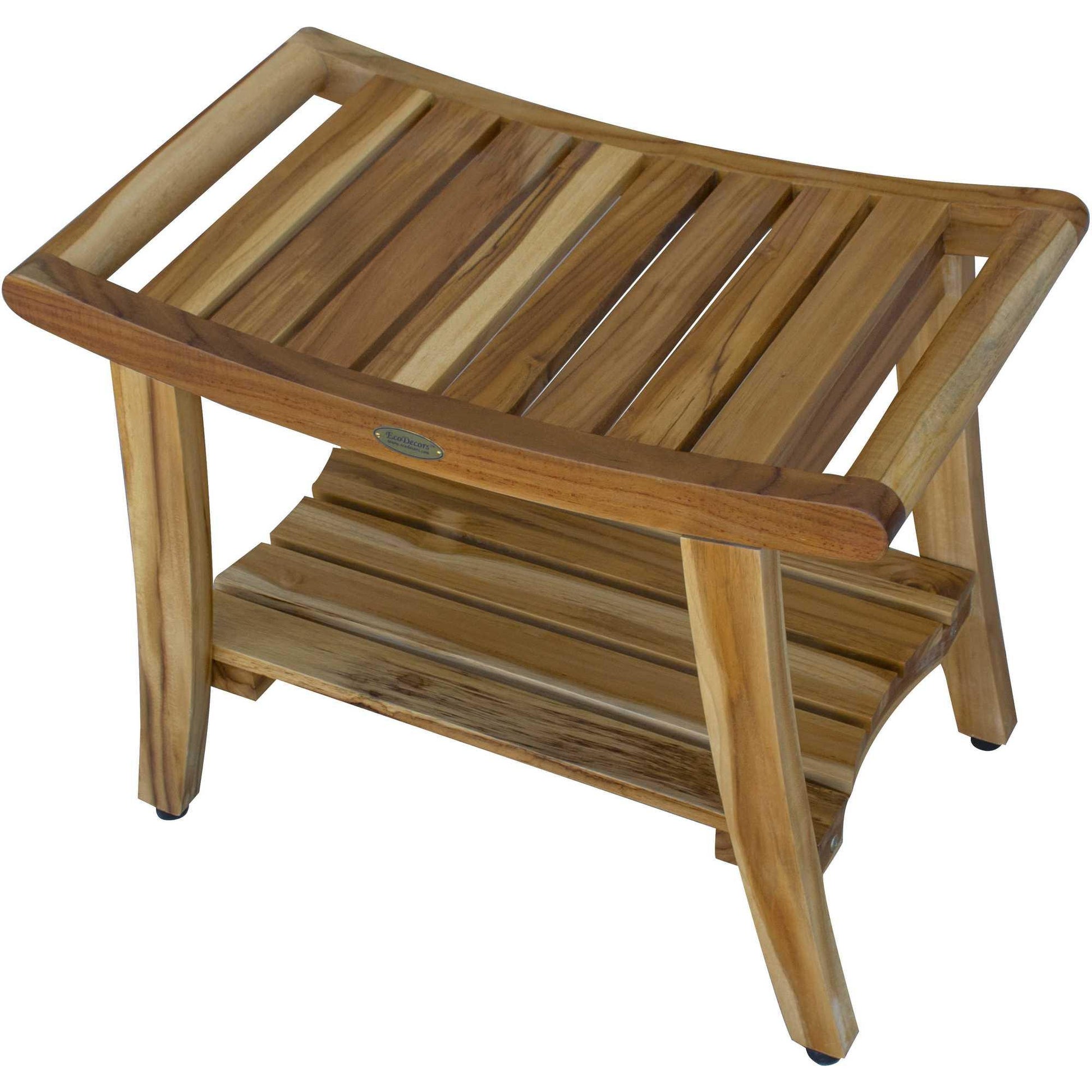 Contemporary Teak Shower Bench with Shelf in Natural Finish - AFS