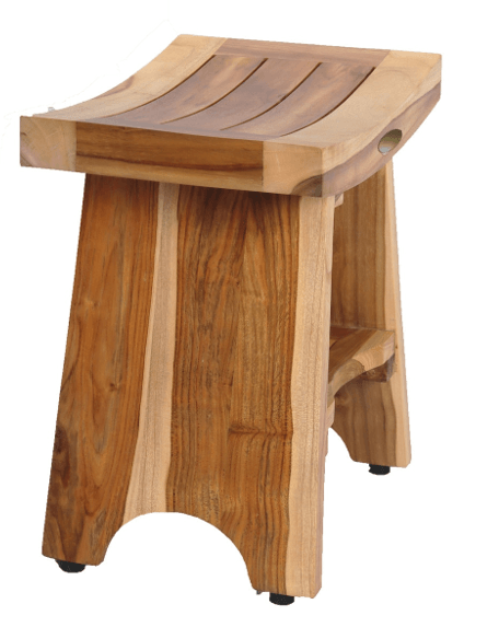 Compact Curvilinear Teak Shower Outdoor Bench with Shelf in Natural Finish - AFS