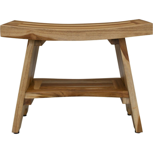 Contemporary Teak Shower Bench with Shelf in Natural Finish - AFS