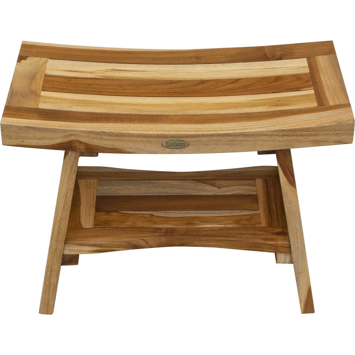 Contemporary Teak Shower Bench with Shelf in Natural Finish - AFS