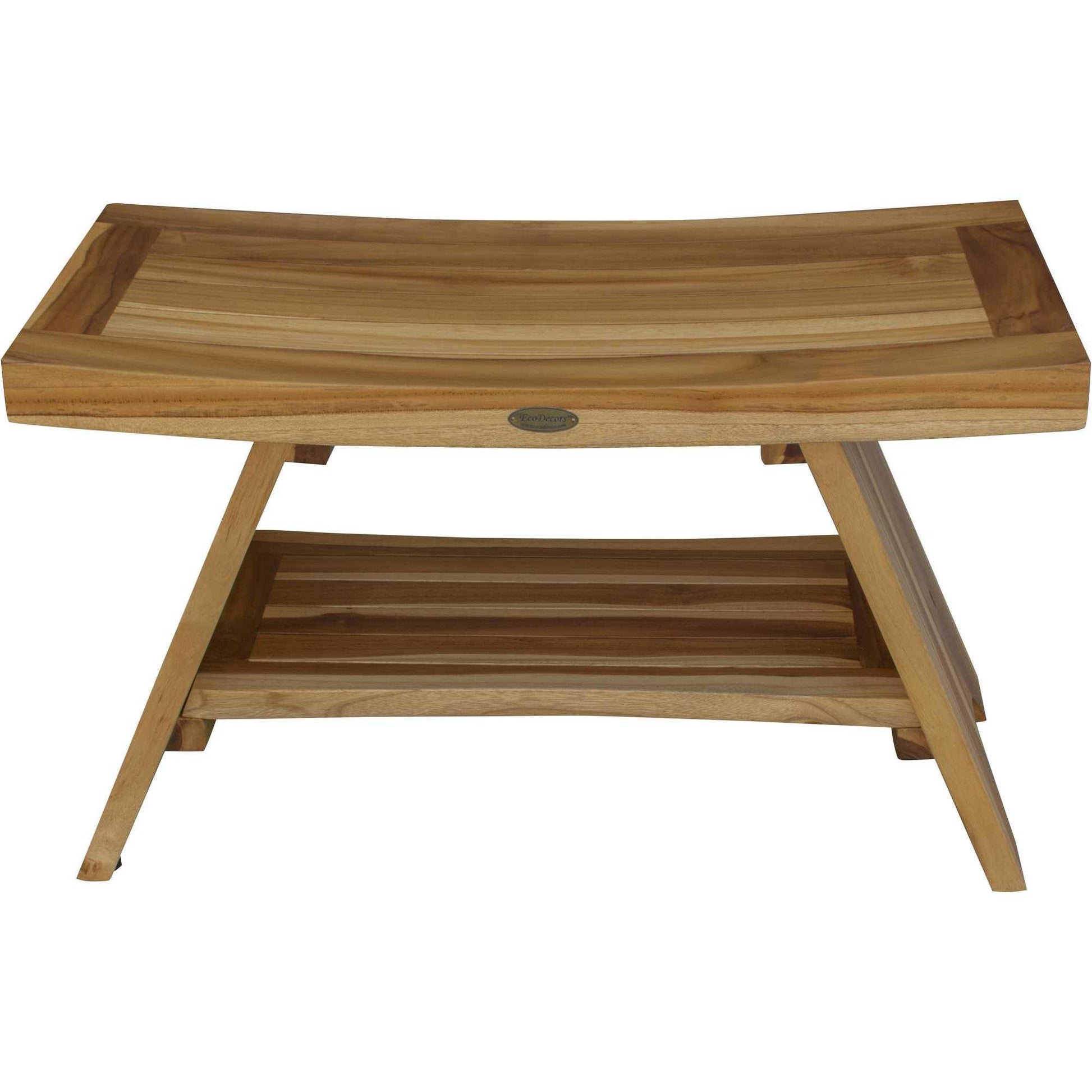 Rectangular Teak Shower Stool or Bench with Shelf in Natural Finish - AFS