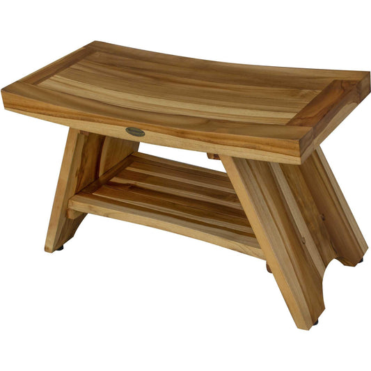 Rectangular Teak Shower Stool or Bench with Shelf in Natural Finish - AFS