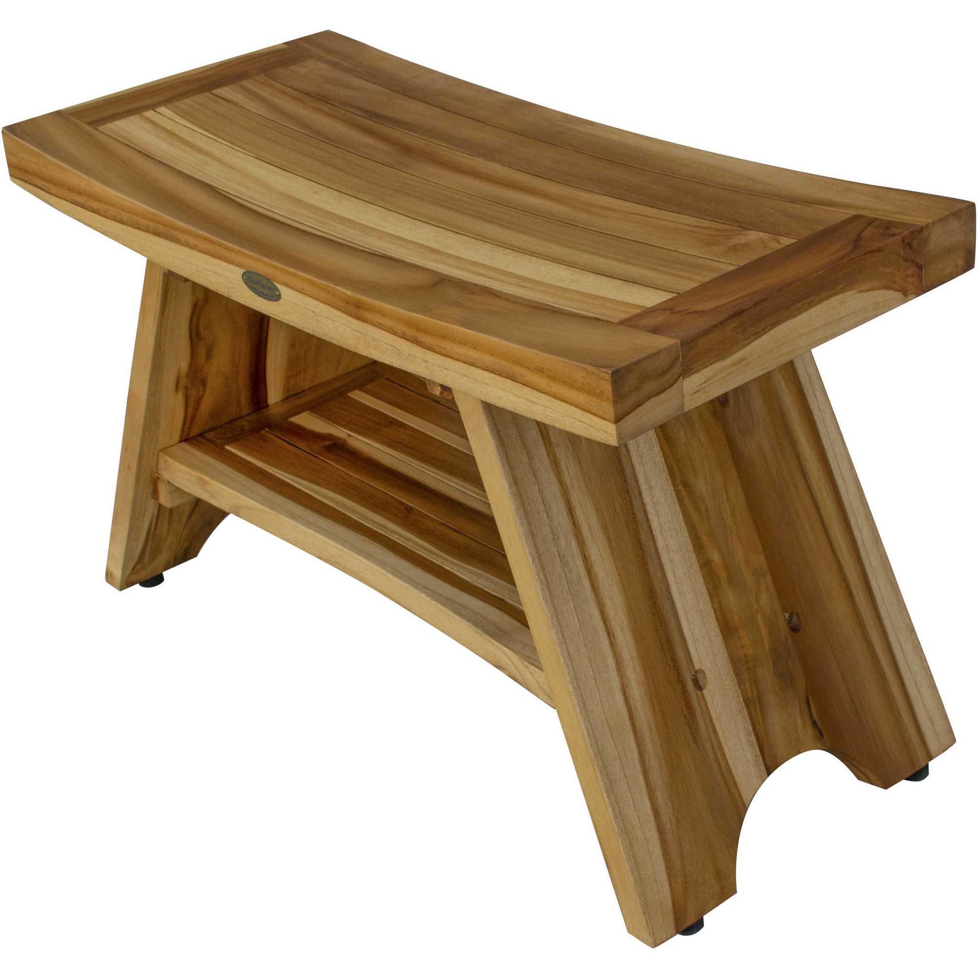 Rectangular Teak Shower Stool or Bench with Shelf in Natural Finish - AFS