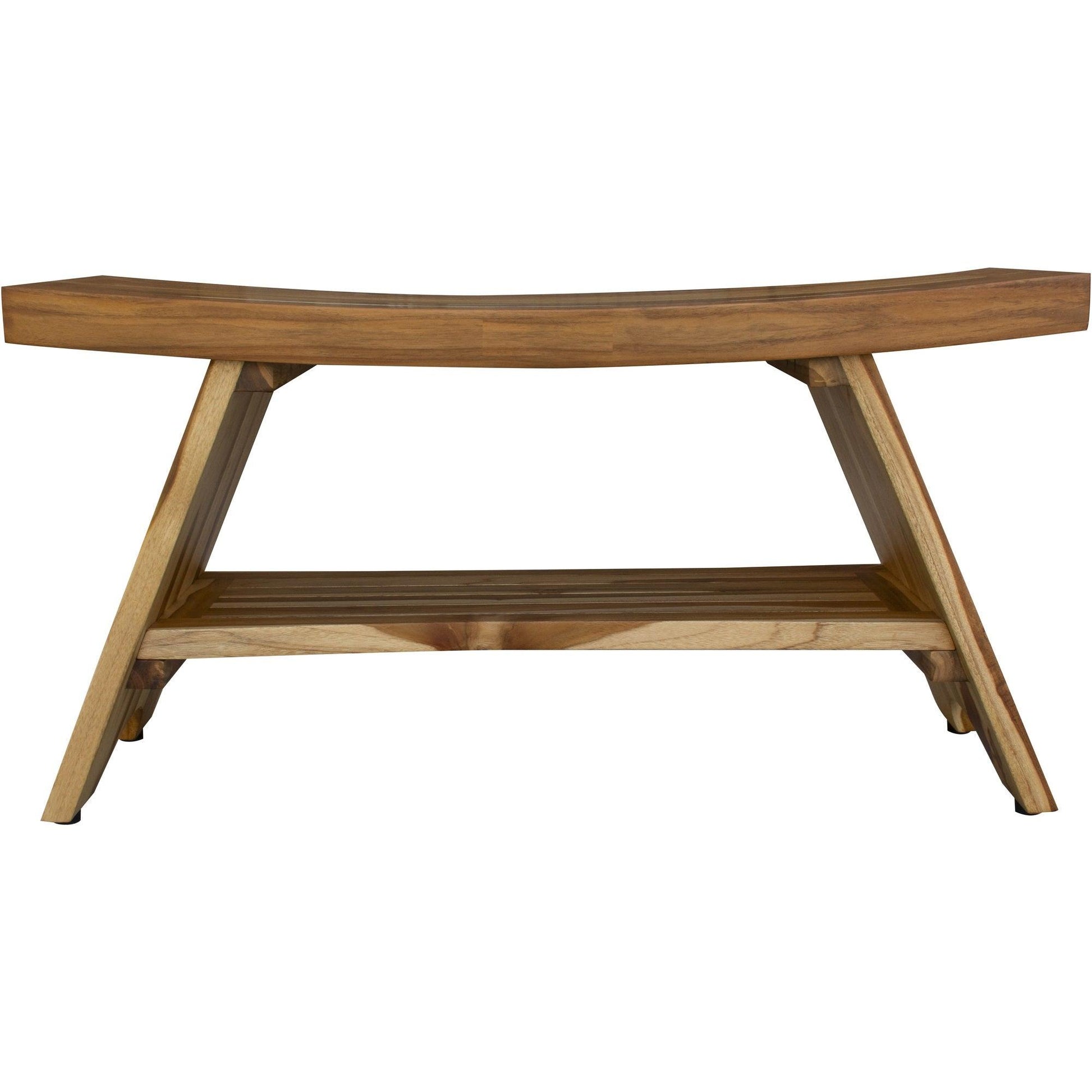 Compact Curvilinear Teak Shower Outdoor Bench with Shelf in Natural Finish - AFS