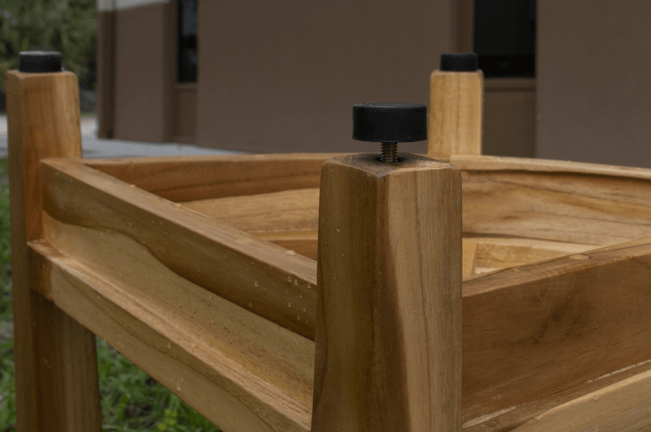 Compact Teak Wide Corner Shower Outdoor Bench with Shelf in Natural Finish - AFS